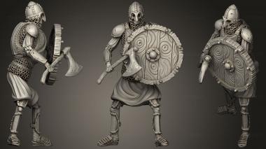 3D model Skeleton Axe   Axe + Round Shield   Defensive Pose (STL)