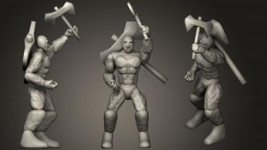 3D model strong man weilding axes (STL)