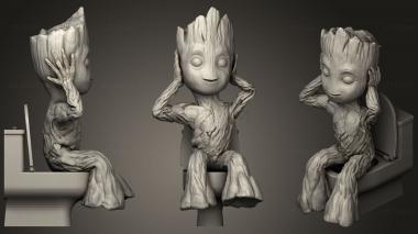 3D model Three Wise Groot On Toilet1 (STL)