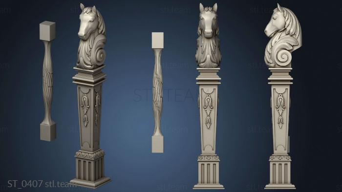 Столбы Entrance post with horses head and openwork balustrade