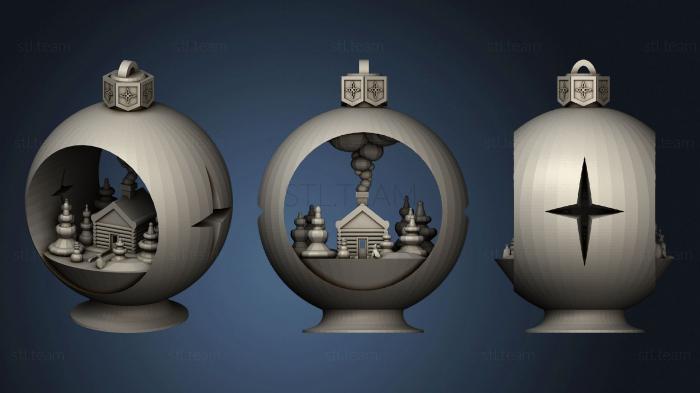 3D model Snow Globe Votive Ornament Winter Cabin (STL)